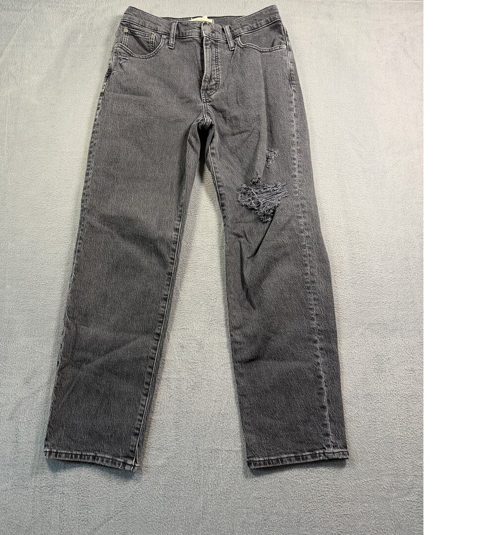 Madewell Straight Leg Jeans in Faded Black with Distressed Knee